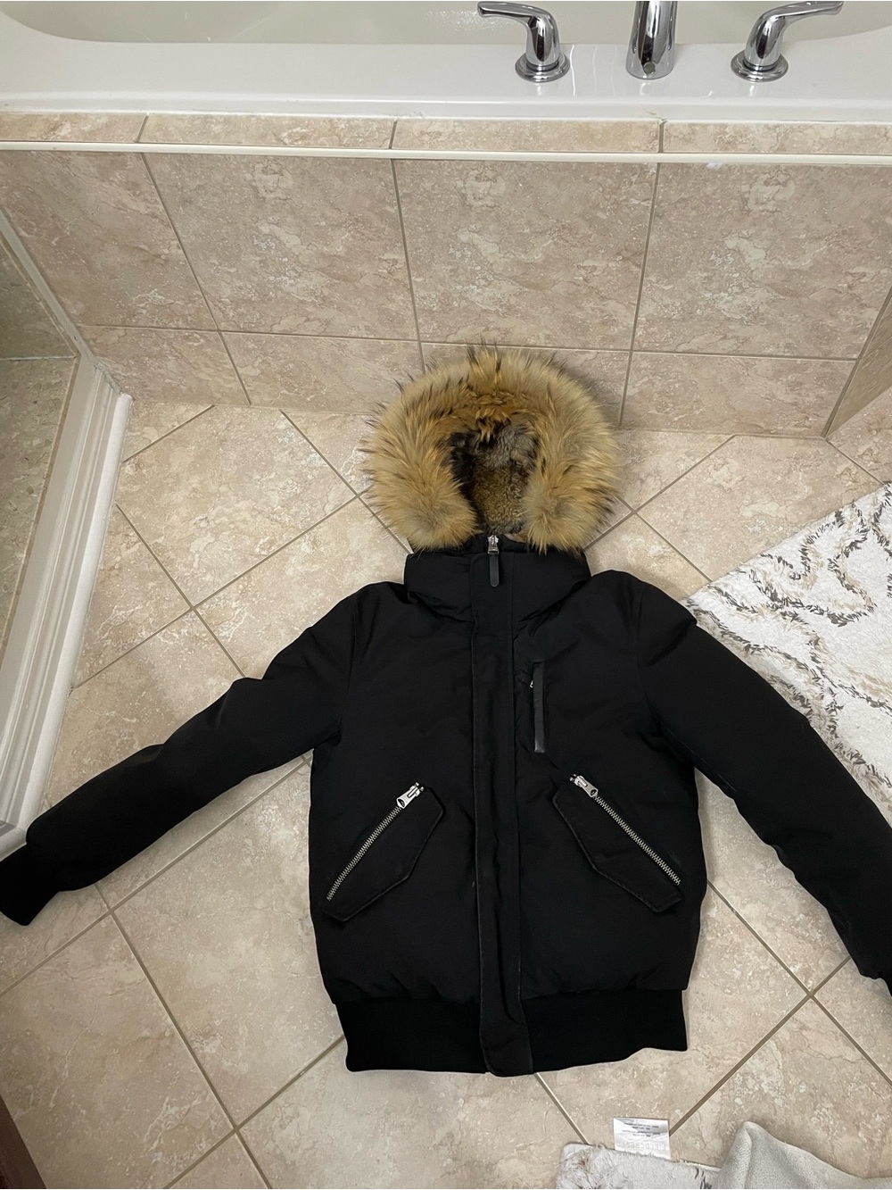 Authentic Mackage Dixon-R 2-in-1 Down Bomber Jacket Natural Fur Black Size 38